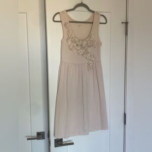 Garnet Hill Ivory Cotton Dress with Floral appliqué Detail Size Small